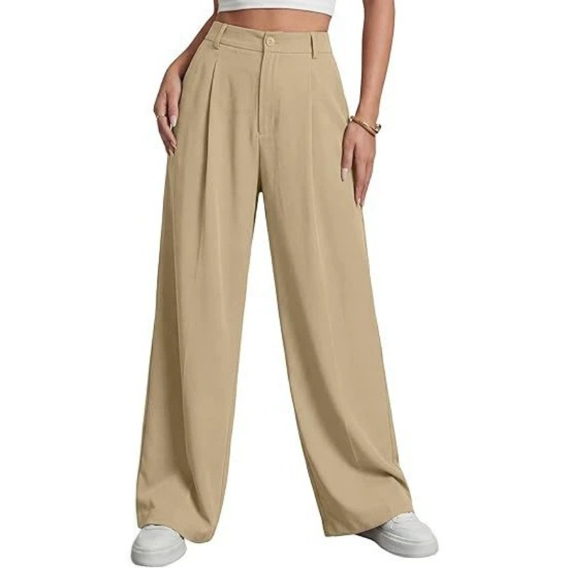 Dress Pant Flat Front - Women High Waist Wide Leg Dress