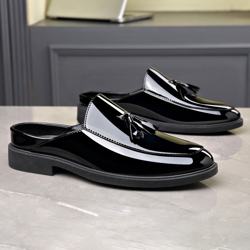 Men Black Patent Leather Mules - đánh giá và giá Formal Men Daily Wear Slippers