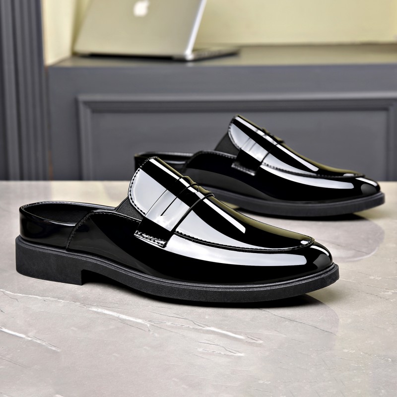 Men Black Patent Leather Mules - đánh giá và giá Formal Men Daily Wear Slippers