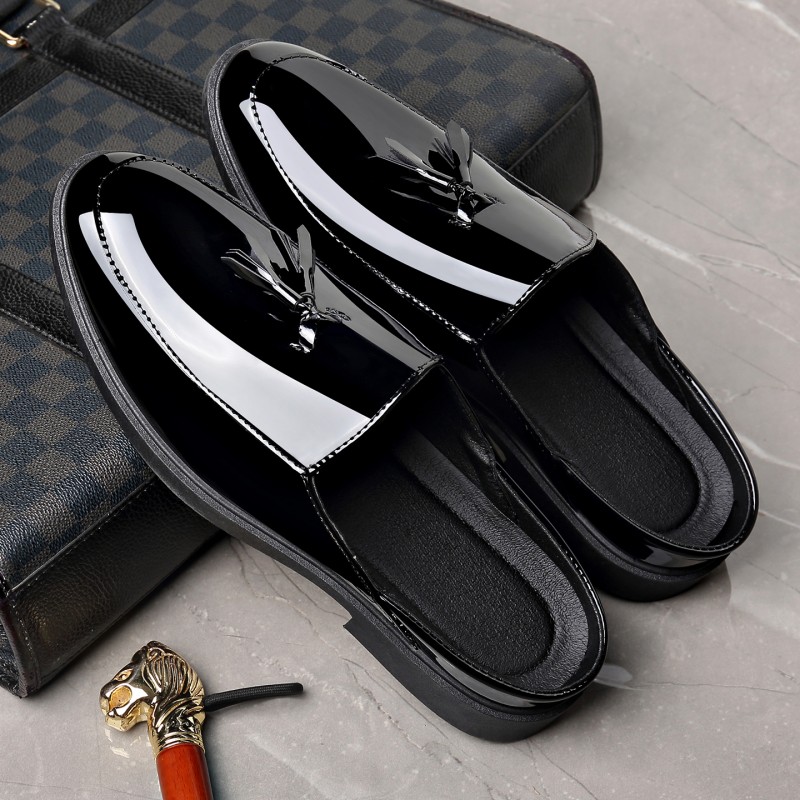 Men Black Patent Leather Mules - đánh giá và giá Formal Men Daily Wear Slippers