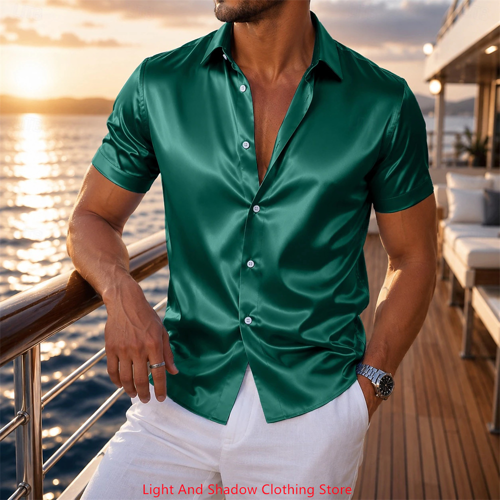Men's Satin Short Sleeved Shir - đánh giá và giá Men Formal Wear Summer