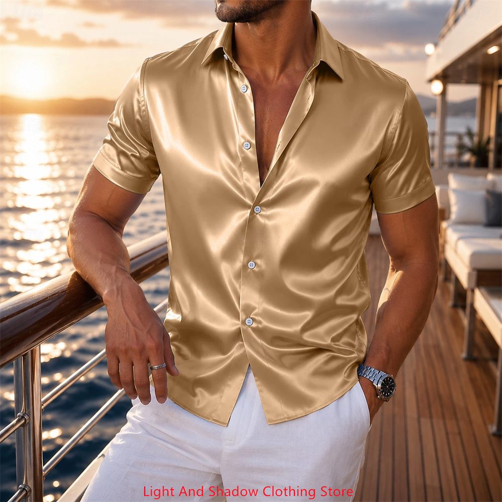 Men's Satin Short Sleeved Shir - đánh giá và giá Men Formal Wear Summer