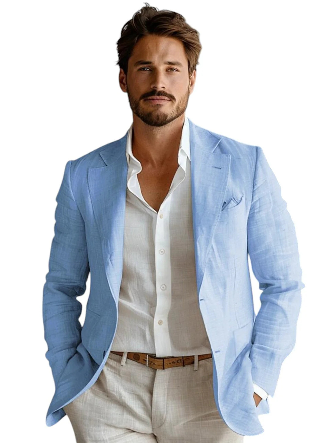 Blue Slim Fit Men's Linen Blaz - đánh giá và giá Men Formal Wear Summer